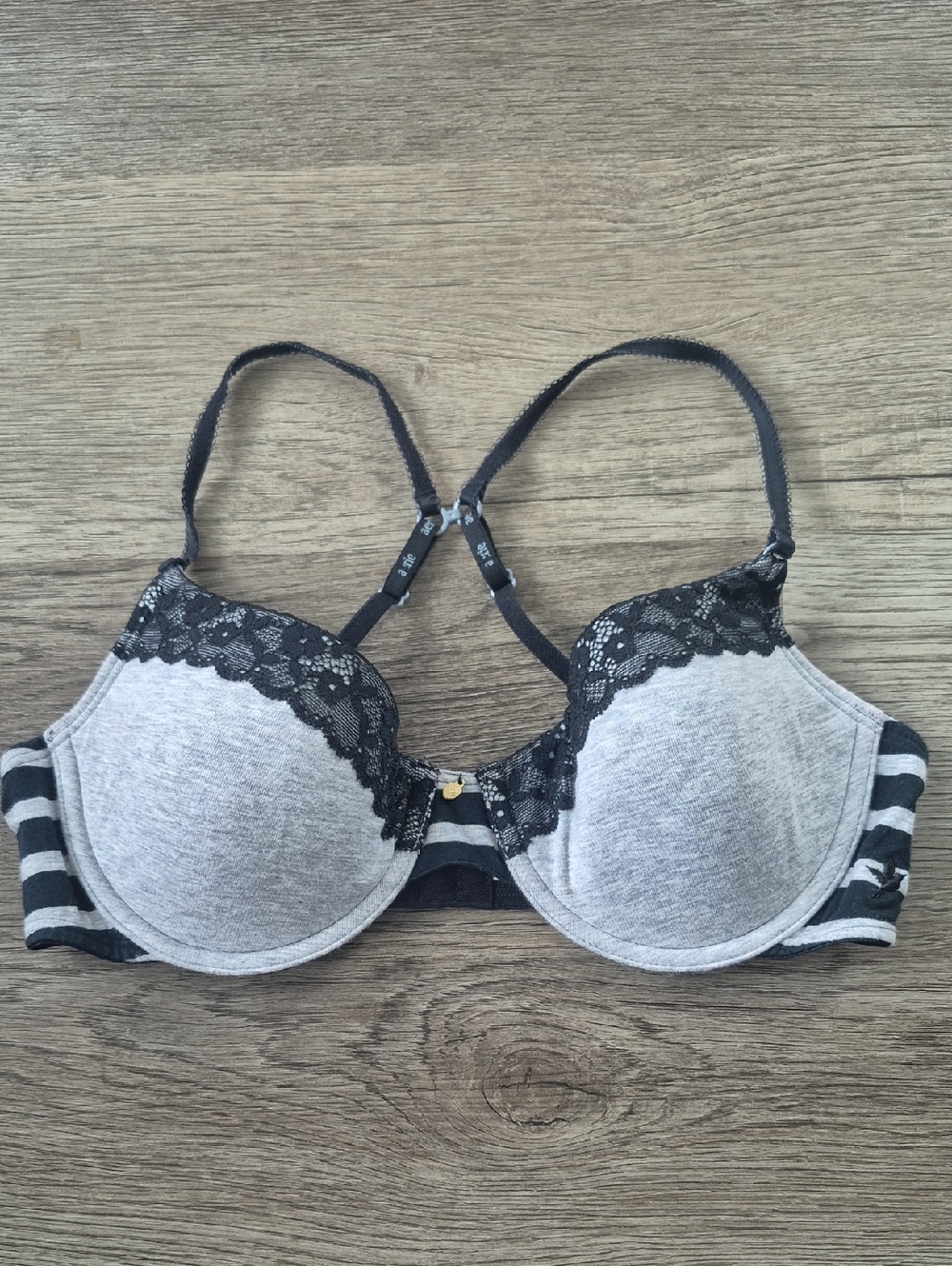 Aerie 34C Everyday Lace-Trim Push-Up Bra in Heather Gray and Black